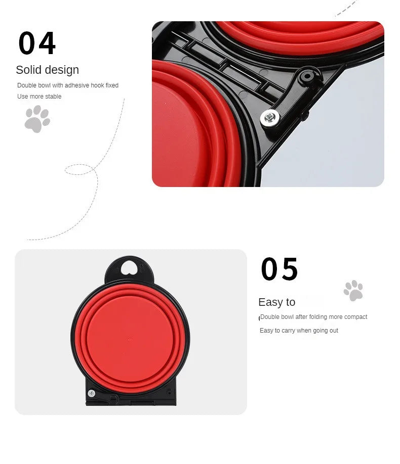 2 in 1 Collapsible Double Feeding Bowl Mini Folding Water Bowl for Dogs and Cats Open Portable Travel Set  Dog Accessories