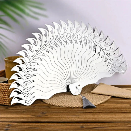 Chinese Fine Metal Antique Fan Hollow Self-Defense Kung Fu Tai Chi Fans Portable Men Stainless Steel Folding Fan Home Decor