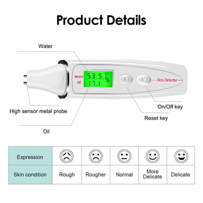 Face Skin Tester Portable Skin Analyzer Digital Aesthetic Moisture Tester Water Oil Monitor for Skin Care Skin Diagnostic Device