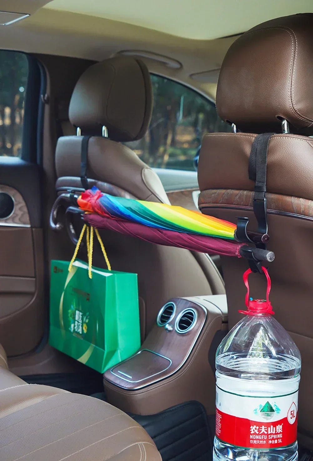 2pcs Car Back Seat Hook Multi-function Rear Seat Headrest Hanging Hook Umbrella Holder Seat Back Storage Interior Organizer