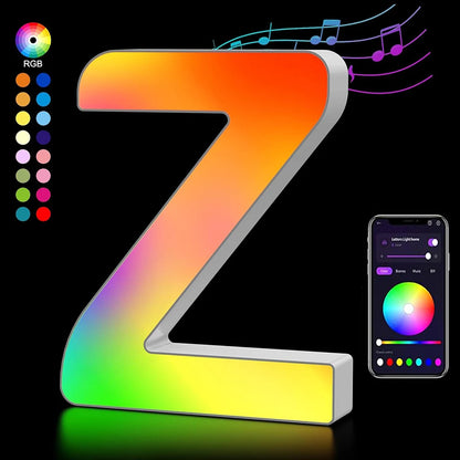 Smart LED Letters Lights Alphabet Light Decorative Name Letter Number Lamp Night Light USB MeRGBW App Music Sync Logo Game Home