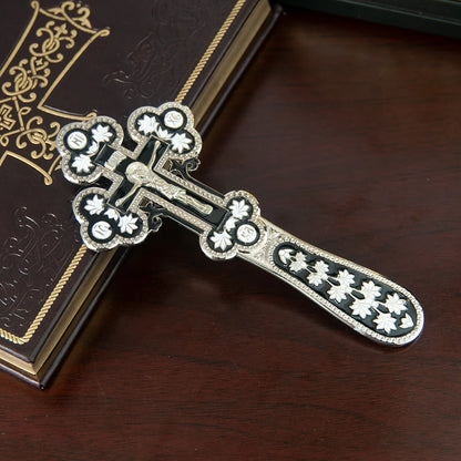 Orthodox Church Handle Blessing Church Cross Gold Plated Colorful Enamel Jesus Crucifix icon Cross With INRI For Prayer