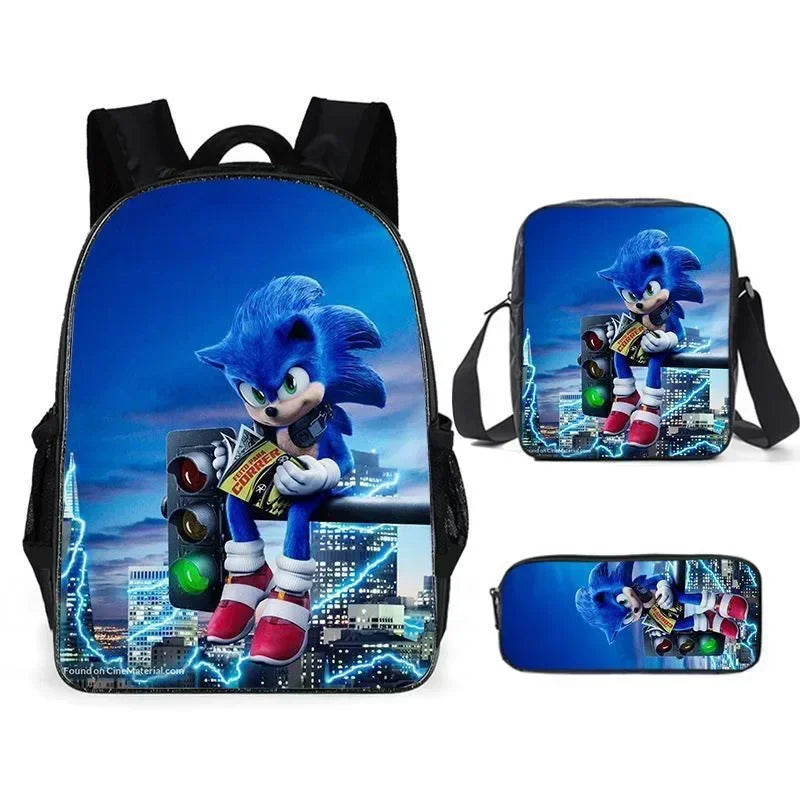 HOT 3PC-SET Sonic Backpack Primary and Secondary School School Bags  Anime Cartoon School Bags Best Gifts for Kids Mochila