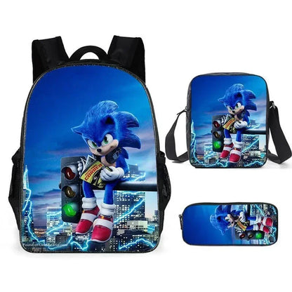 HOT 3PC-SET Sonic Backpack Primary and Secondary School School Bags  Anime Cartoon School Bags Best Gifts for Kids Mochila