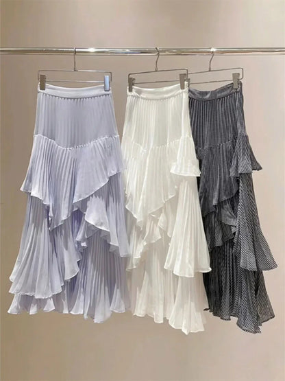Irregular Ruffles Ropa Pleated Cake Womens Skirt High Waist Faldas Mujer Japan Style Eleganr Skirts Spring Summer 2025 Saia