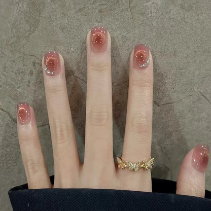 24pcs Detachable Short Press on Nails Y2k rhinestone False Nails with Glue Ballet Sweet Cool Girls Artificial False Nails Tips