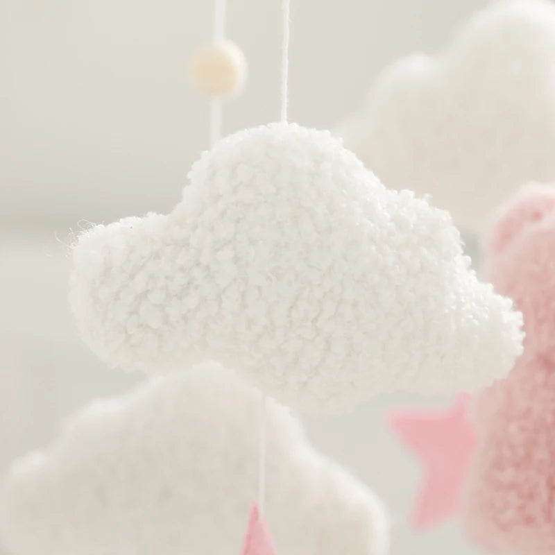Baby Crib Mobile Rattle Toy 0-12Months Infant Soft Felt Teddy Velvet Pink Bear Bed Bell Hanging Toy Holder Bracket Crib Girl Toy
