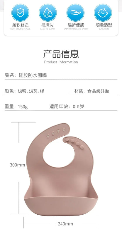 Baby Food Grade Silicone Children's Saliva Pocket 3D Waterproof Food Bib Rice Pocket Hygienic Silicone Bib for Children