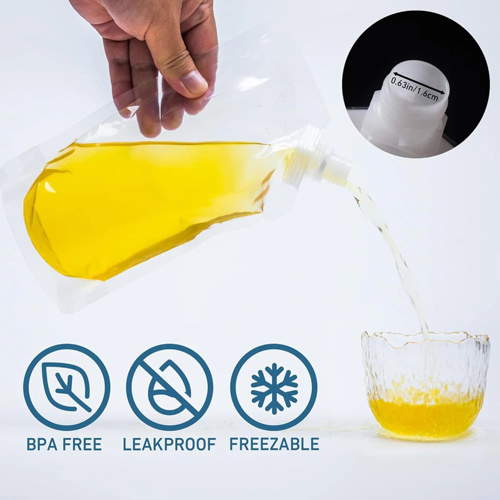 Plastic Flasks Reusable Drinks Pouches Juice Flasks, Plastic Flasks for Travel, Outdoors, Concerts, Events, Leak-Proof, BPA Free