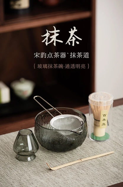 5Pcs Matcha Whisk Set Clear Glass Matchas Tea Set Matcha-Making Kit with Matcha Bowl Matcha Cup Matcha-Whisk for Tea Lovers