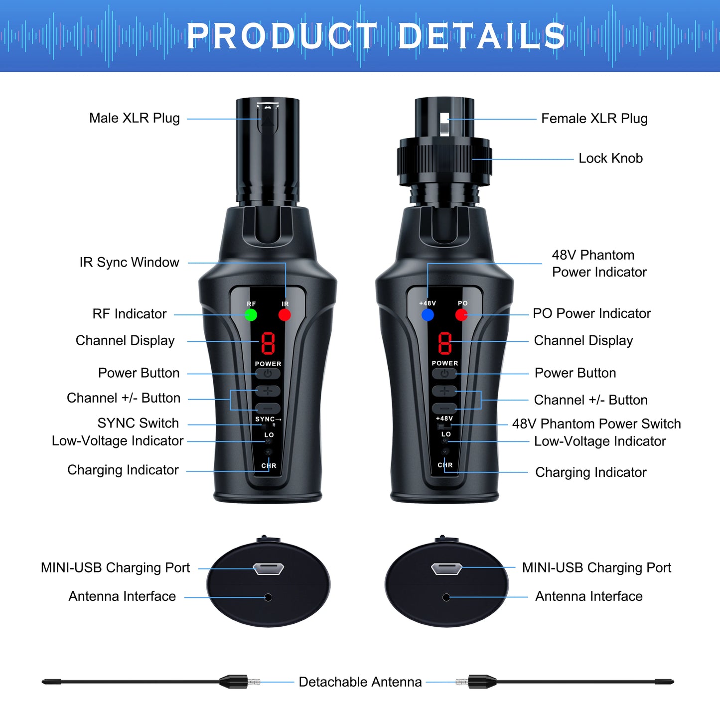 KIMAFUN UHF Wireless XLR Mic System for Dynamic Microphone,Condenser Microphone Wireless System for Audio Mixer,PA System