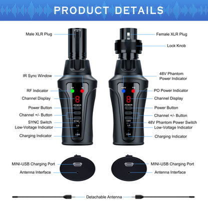KIMAFUN UHF Wireless XLR Mic System for Dynamic Microphone,Condenser Microphone Wireless System for Audio Mixer,PA System
