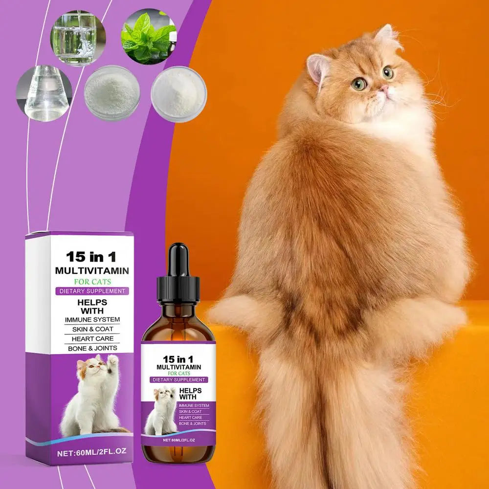 Cat Supplement All-in-1 Multi Liquid Body Care Drops Daily Supplement 60ml Body Care Drops For Supports Joint Care Skin & Coat