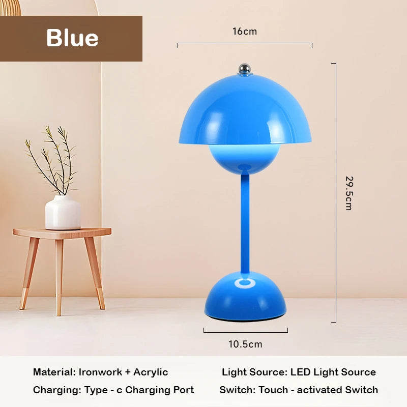 LED Mushroom Flower Bud Lamp – Touch Charging Nordic Decorative Lamp for Bedroom, Study & Bedside