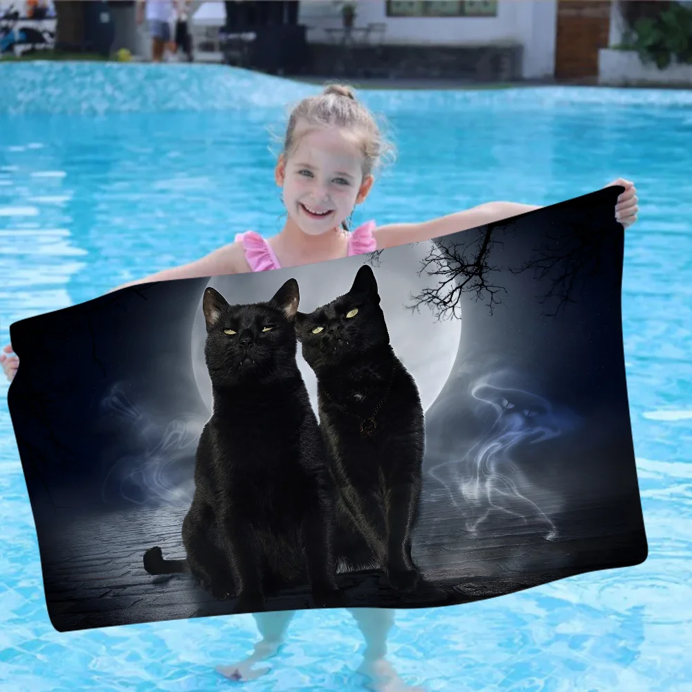 Black Cat Cartoon Beach Towel Cute Kawaii Room Decor Bath Girls Children Hand Towels For Bathroom Shower