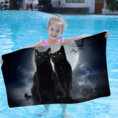 Black Cat Cartoon Beach Towel Cute Kawaii Room Decor Bath Girls Children Hand Towels For Bathroom Shower