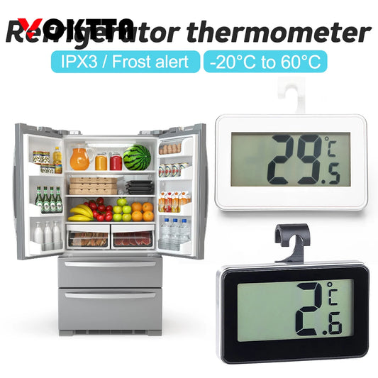 Digital Refrigerator Thermometer Waterproof Room Thermometer Fridge Alarm Thermometer Hygrometer with Hook Convertible