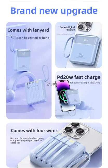 A Brand-new 120W Three-in-one 20,000mah Super Fast Power Bank with Large Capacity, Built-in Cable and Digital Display Powerbank