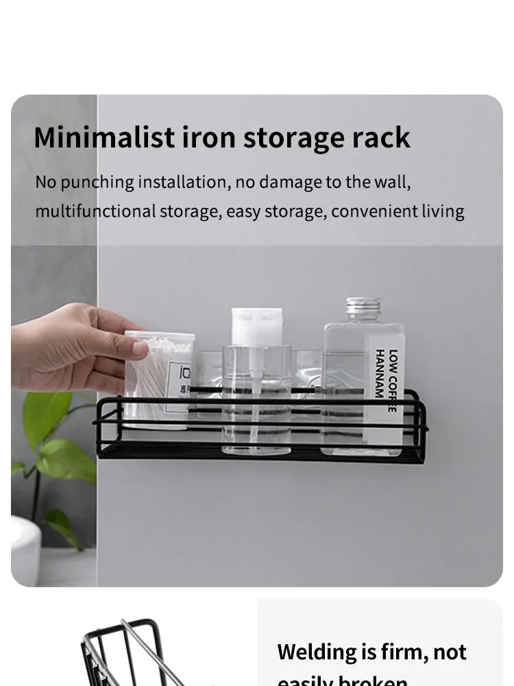 Bathroom Storage Rack Kitchen Organizer Shelf Black Shelves Corner Frame Iron Shower Punch Free Mounted Caddy Rack