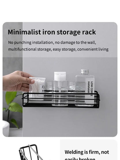 Bathroom Storage Rack Kitchen Organizer Shelf Black Shelves Corner Frame Iron Shower Punch Free Mounted Caddy Rack