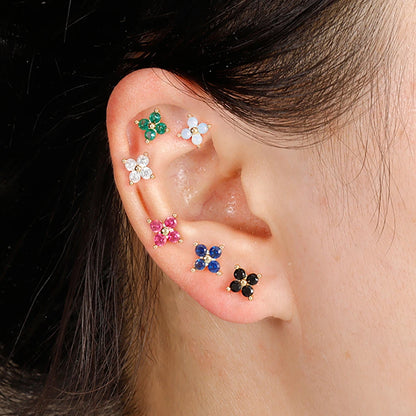 Stainless Steel Dainty Flower Stud Earring for Women Piercing Cartilage Ear Ring Colorful Zircon Women's Aesthetic Jewelry Gift