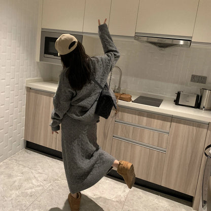 Women Sweater Winter 2 Piece Sets Elegnat Knitted Suits Female Sweaters Vintage Womens Skirt High Waist Autumn Vintage Vestidos
