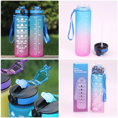1L 1000ml Water Bottle Liter Stay Hydrated  Material Plastic Sport Bottle Reminder Times Sports Outdoor Fitness Office Running