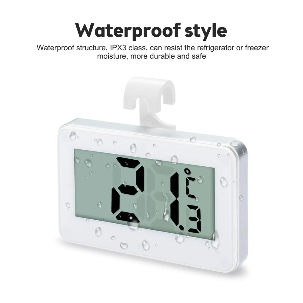 Digital Refrigerator Thermometer Waterproof Room Thermometer Fridge Alarm Thermometer Hygrometer with Hook Convertible