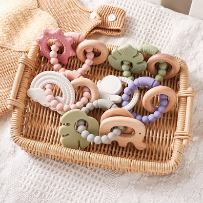 Baby Silicone Teethers Rattle Toys Newborn Chew Food Grade Teethers Training Bed Toy Baby Silicone Soothing Toy Accessories Gift
