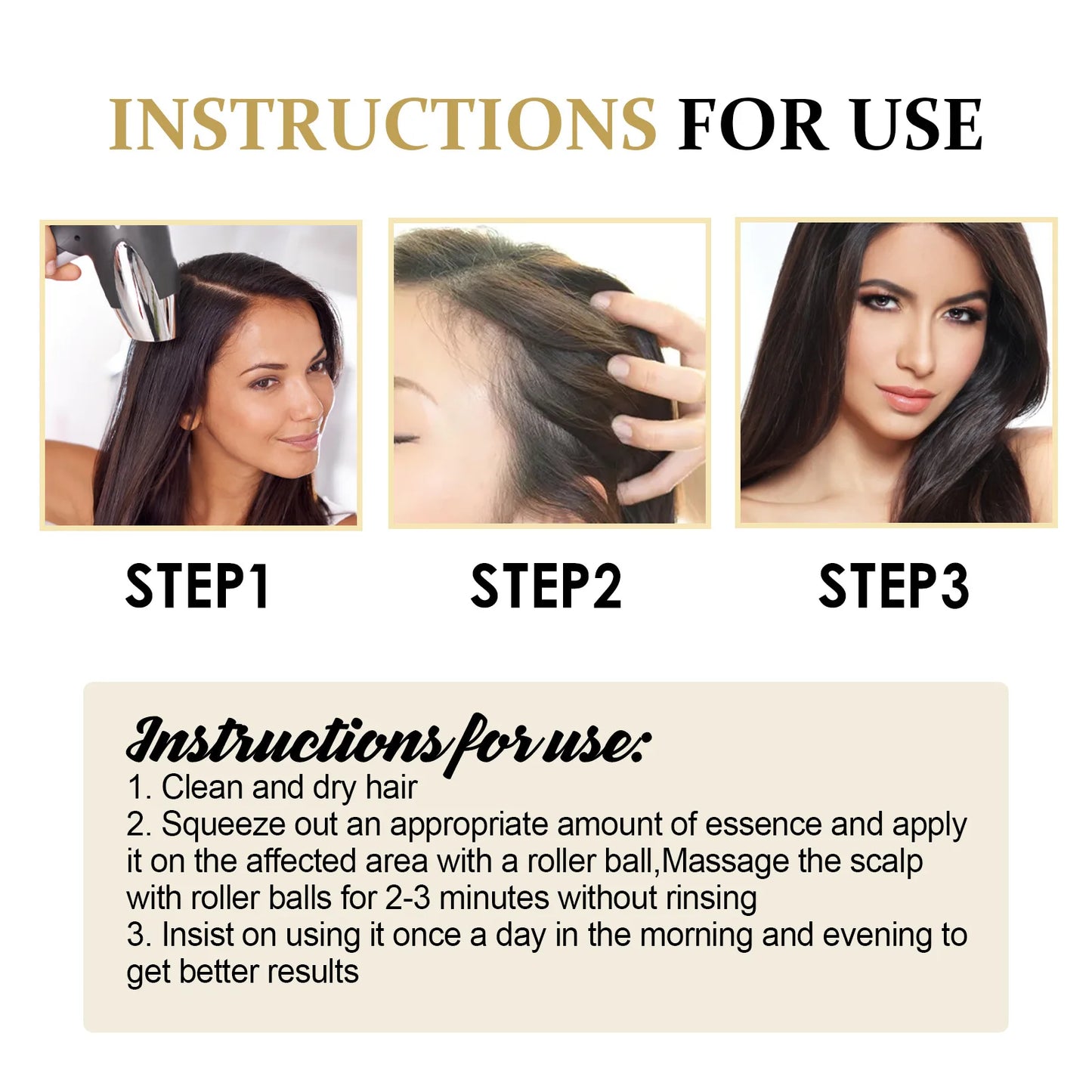 Hair Growth Essence Prevent Hair Loss Baldness Treatment Scalp Massage Roller Regrowth Thicker Strengthen Nourishing Hair Serum