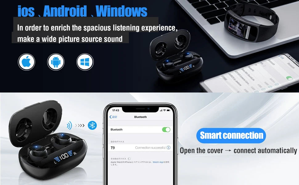 Wireless Earbuds Wireless 5.3 Headphones 48Hrs Music Bluetooth Earphones with Charging Case in Ear Headset with Mic LCD Display