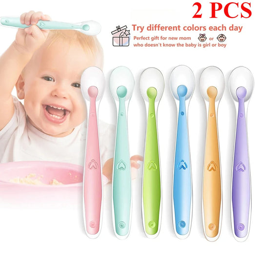 2pcs Baby soft silicone Spoon & PP Transparent Box Baby Feeding Soft Tip Tableware Learning Eat Training Auxiliary Tools