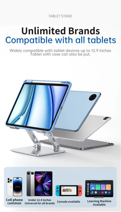 Tablet Stand, Swivel Tablet Stand with 360 Rotating Base, Adjustable Tablet Holder for Drawing, Compatible with iPad Pro/Air/Min
