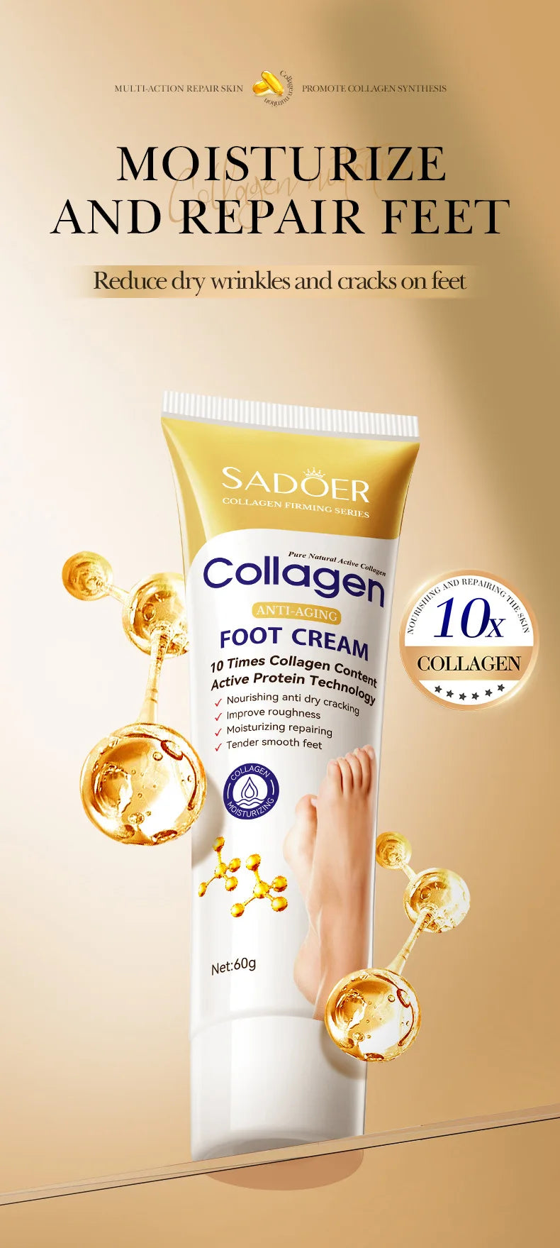 SAODER Collagen Foot Cream Feet skincare Moisturizing Hydrating Firming Nourishing Repairing Feet Creams Foot Skin Care Products