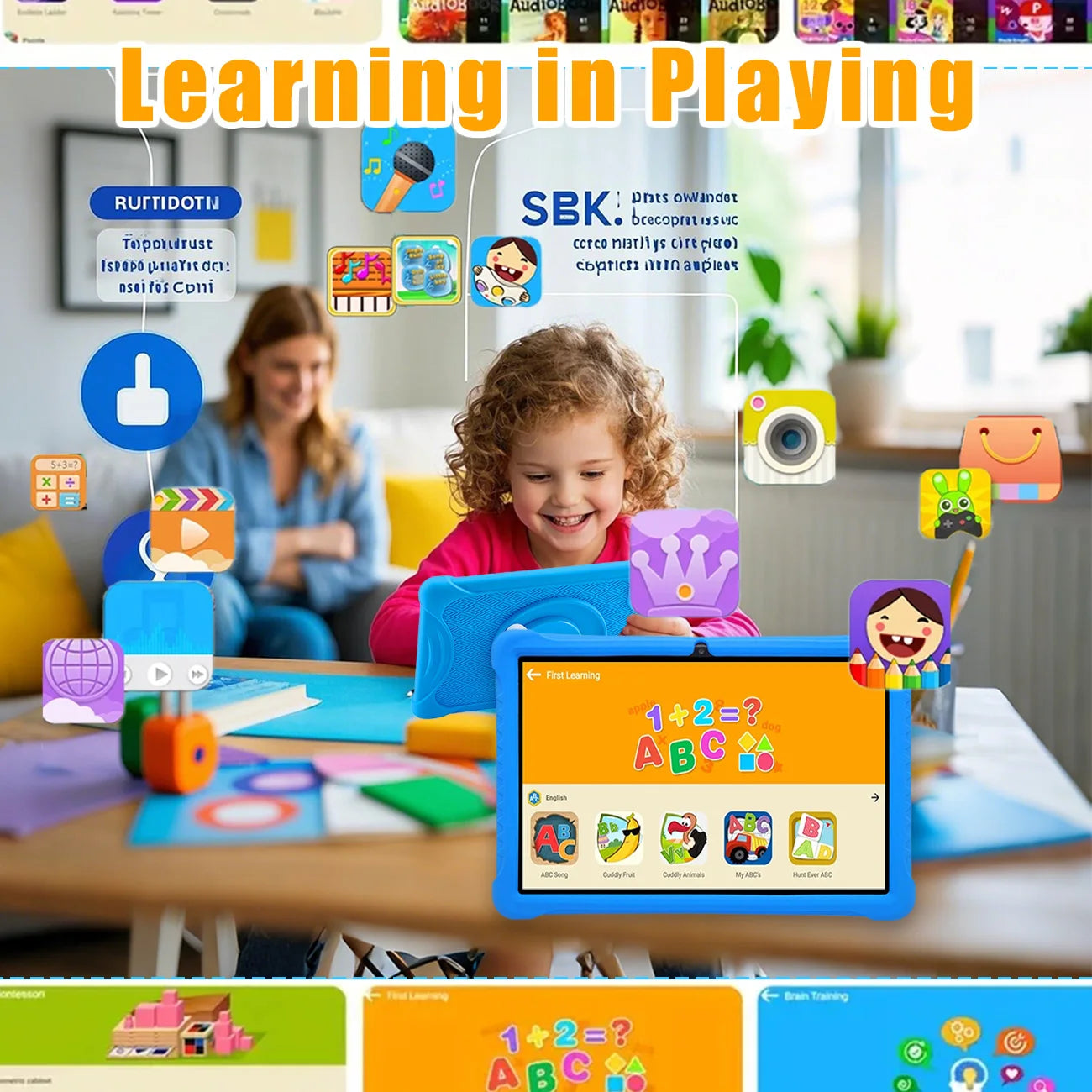 Cartoon Pattern Kids Tablet 10.1 Inch Android Learning Education Games Tablets, with Parent Control , Children's Gifts