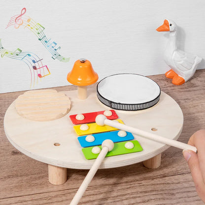 Wooden Music Toys For Babies Children's Multifunctional Music Knocking Table Early Education Kids Drum Set Music Toy Baby Gift