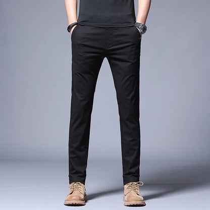 ICPANS Summer Thin Casual Pants Men Pockets with Zipper Black Slim Fit Skinny Mens Trousers Office