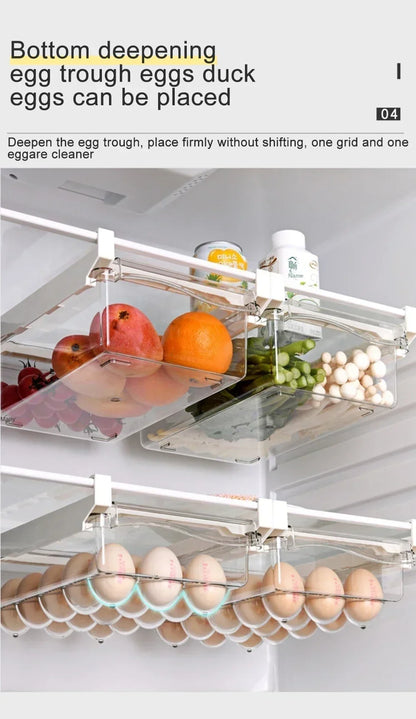 Transparent Fridge Organizer Fruit Egg Refrigerator Storage Box Under-shelf Refrigerator Drawer Box Fresh-keep Kitchen Organizer