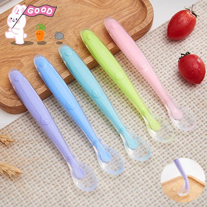 Baby Soft Silicone Spoon Soft Head Soup Spoon Baby Eating Training Spoon and Storage Box Feeding Tableware Set