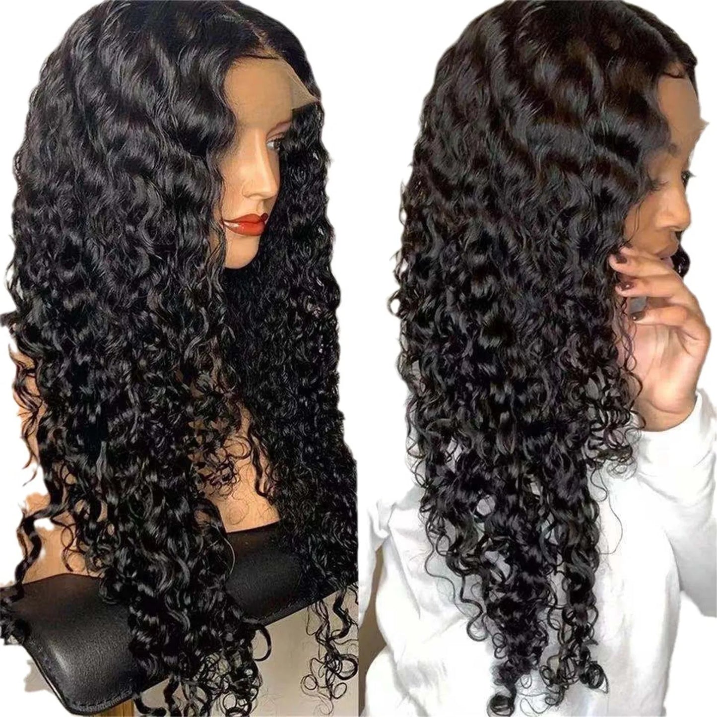 Black Curly Hair Wigs, Lace Front Wigs Human Hair Synthetic Long Black Curly Hair Natural Wig Heat Resistant Fiber Natural Hair