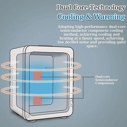 Mini Fridge 25L Dual-Core Compact Refrigerator For Car Portable AC/DC Small Cooler And Warmer With Digital Temperature Control