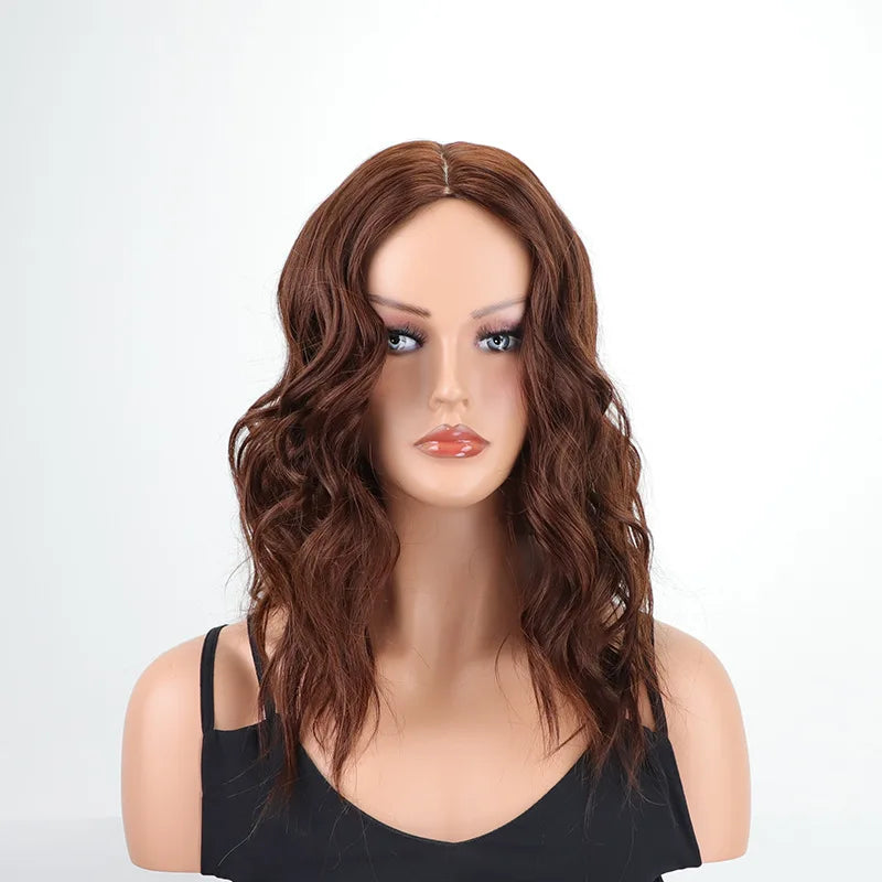 26-inch (about 70 cm) long synthetic hair, dark brown, rose gold, light brown, middle-part curly hair, daily wear, party,