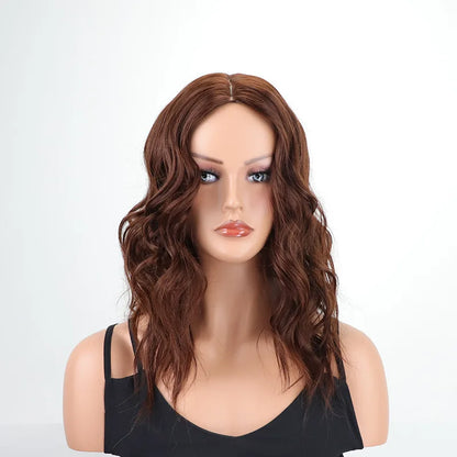 26-inch (about 70 cm) long synthetic hair, dark brown, rose gold, light brown, middle-part curly hair, daily wear, party,