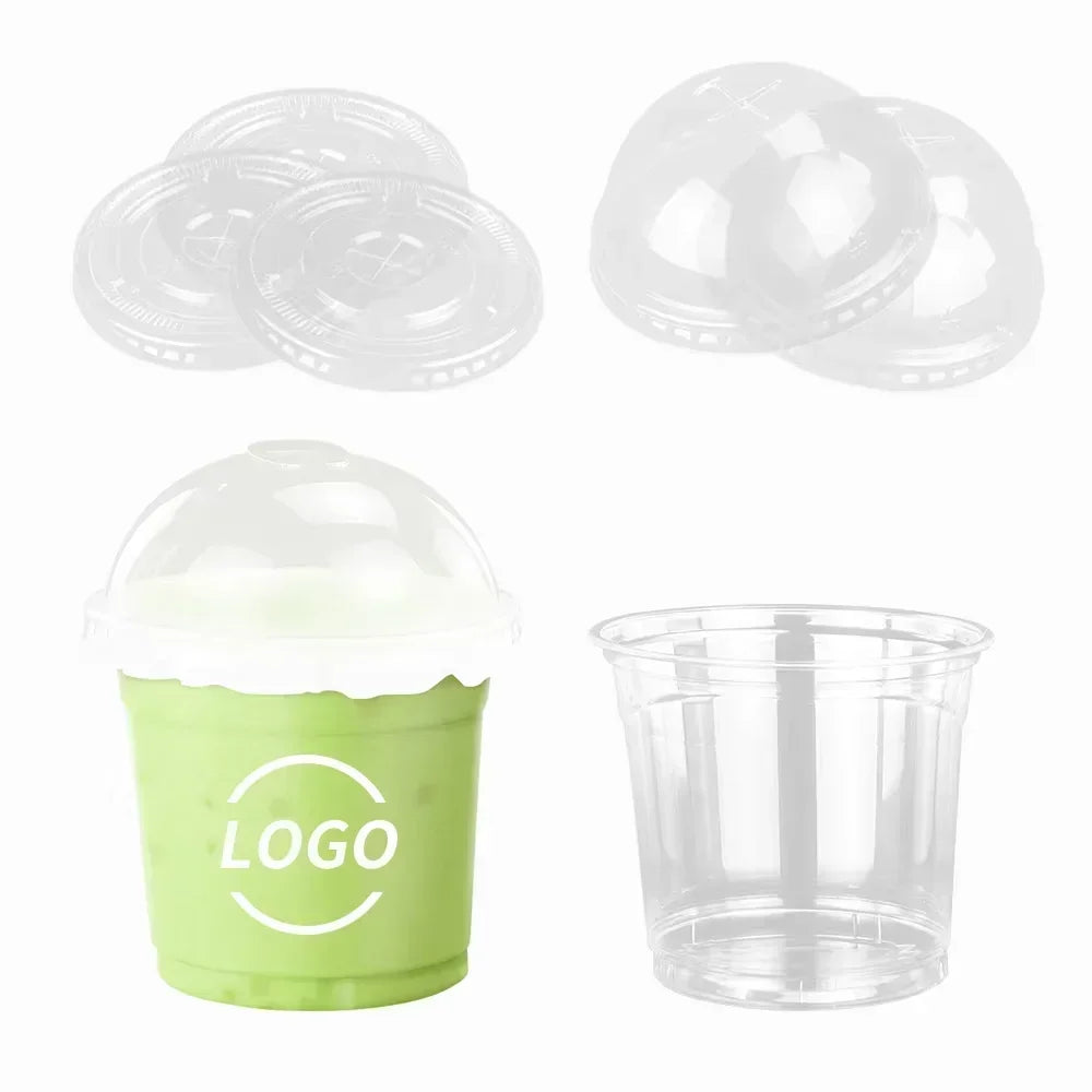 Disposable 400ml Plastic Cups with Lids Clear PET Snack and Drink Cups for Boba Milk Tea and Cold Beverages
