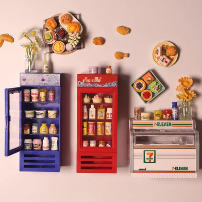 3d Fridge Magnets Miniature Fridge Shelfs Freezer Magnetic Refrigerator Sticker With Food Toys Home Decore Dollhouse Models