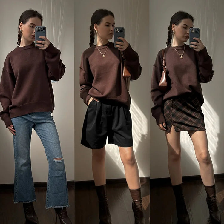 Blue Oversize Sweaters For Women Winter Thick Beige Pullover Woman Autumn Fashion Loose O Neck Ladies Sweaters Jumpers Women