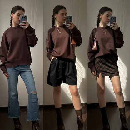 Blue Oversize Sweaters For Women Winter Thick Beige Pullover Woman Autumn Fashion Loose O Neck Ladies Sweaters Jumpers Women