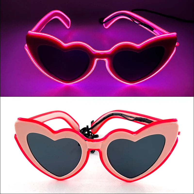 Light Up LED Glasses 5 Colors Heart Shape Glow Glasses Glow in The Dark Party Supplies Neon Party Favors for Kids Adults