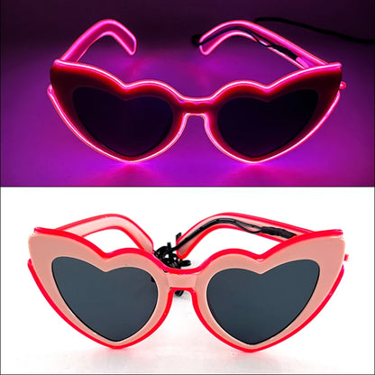 Light Up LED Glasses 5 Colors Heart Shape Glow Glasses Glow in The Dark Party Supplies Neon Party Favors for Kids Adults