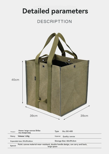 CAMPINGMOON Firewood Storage Bag.Camping Equipment Storage Bag with Double Handles, Shoulder Back, Outdoor Thick Canvas Bag